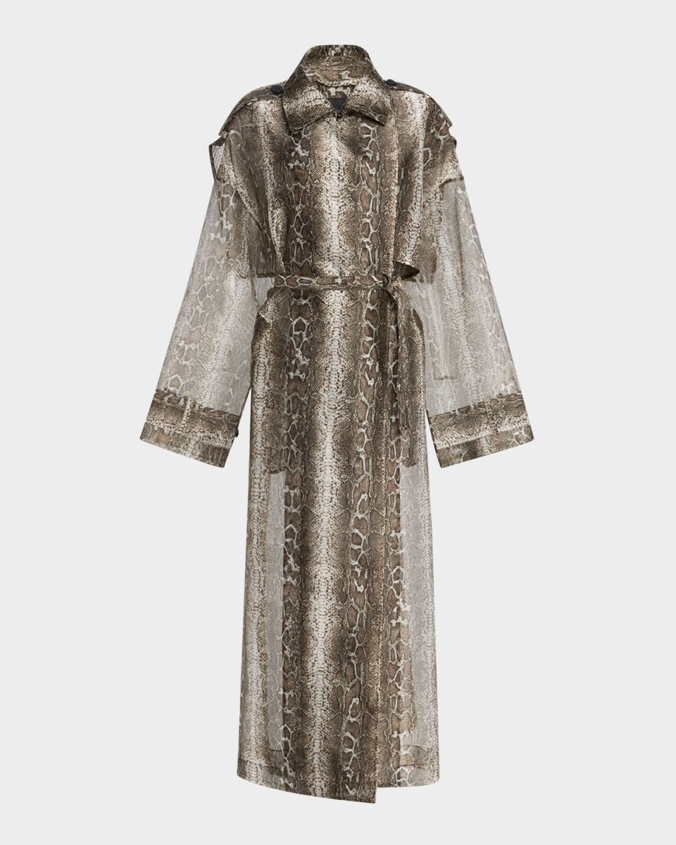 Snake Print Organza Double-Breasted Trench Coat